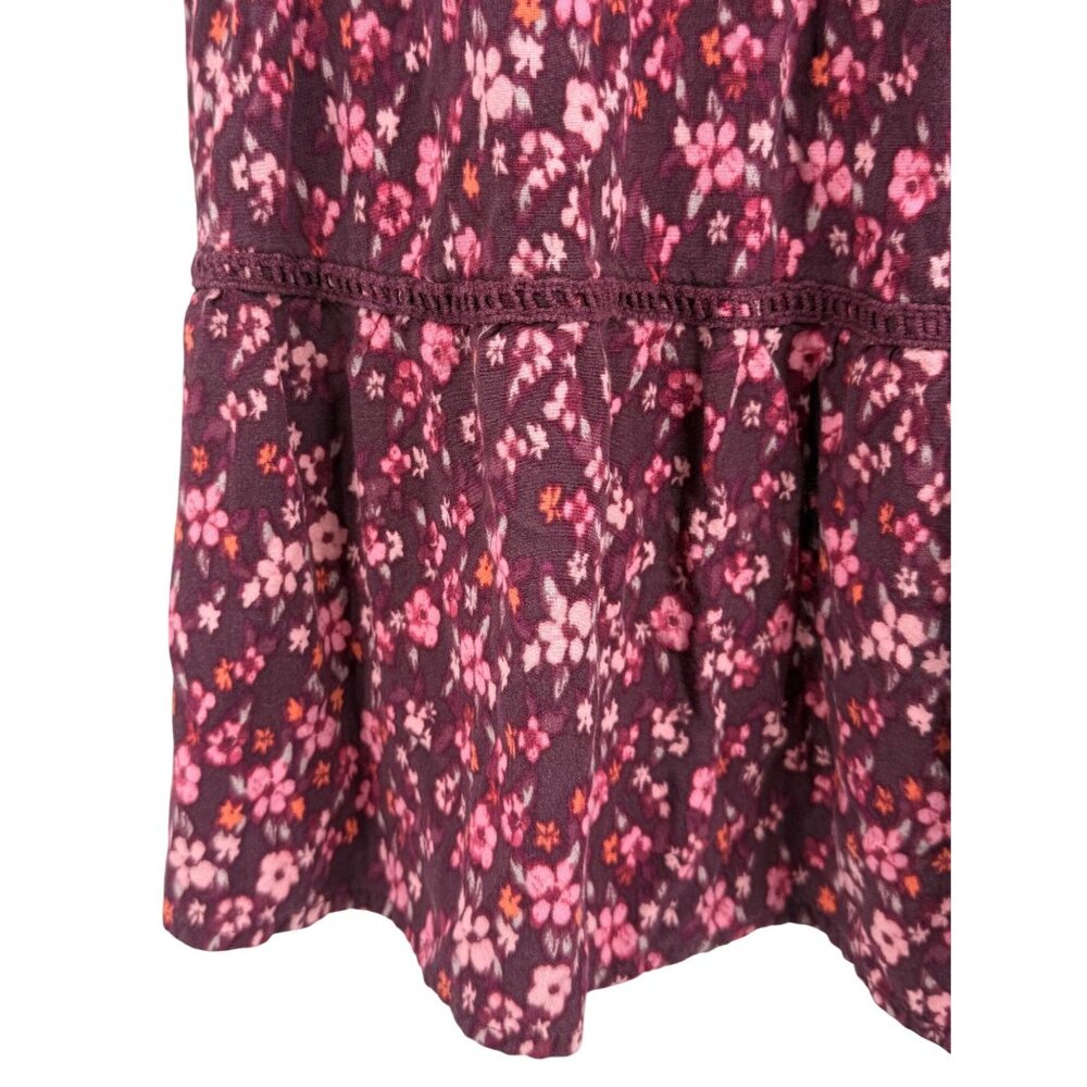 Wild Fable Burgundy Floral Crochet Trim Tiered Hem Grunge 90s Babydoll Dress - Picture 4 of 13